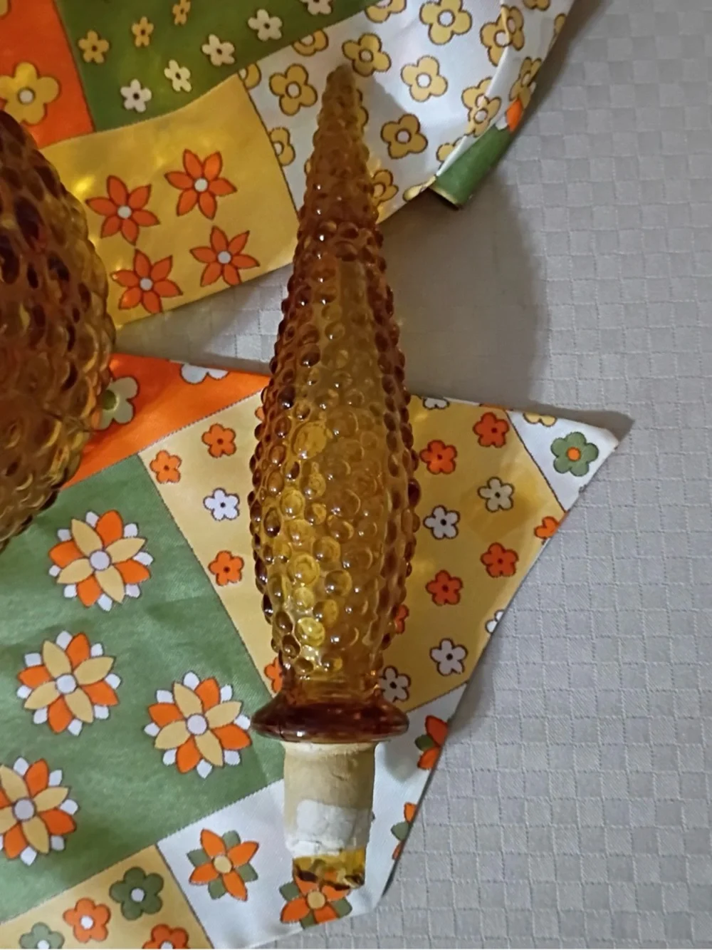 Empoli Vintage MCM Amber Hobnail Genie Bottle Decanter With Stopper.
